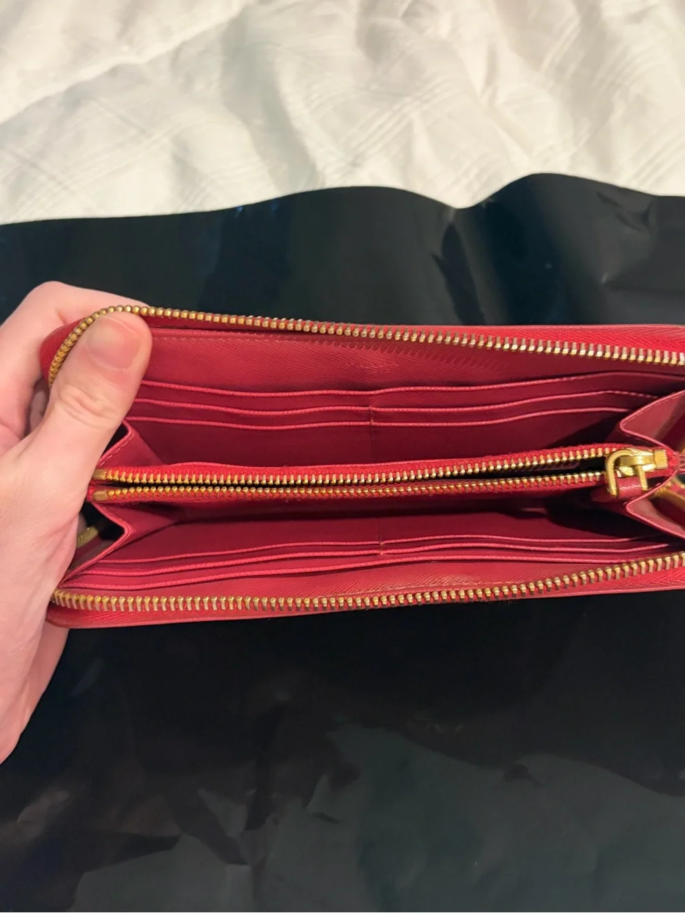 Prada Pink Saffiano Leather Metal Lettering Zip-Around Long Wallet